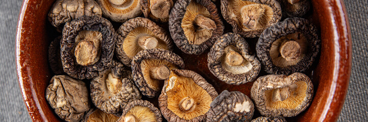 shiitake dried mushroom appetizer meal food snack on the table copy space food background rustic top view keto or paleo diet vegetarian vegan food