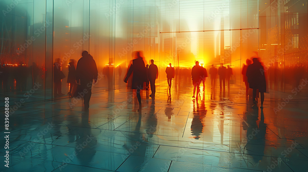Poster office scene with professionals engaged in financial analysis captured using highspeed photography a
