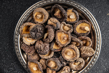 shiitake dried mushroom appetizer meal food snack on the table copy space food background rustic top view keto or paleo diet vegetarian vegan food