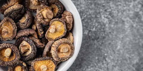 shiitake dried mushroom appetizer meal food snack on the table copy space food background rustic top view keto or paleo diet vegetarian vegan food