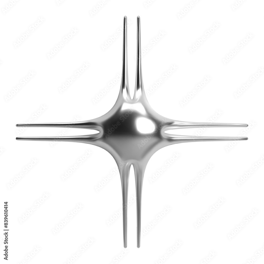 Poster 3d chrome abstract star shape with elongated points. shiny metallic silver surface in y2k futuristic