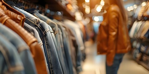 Obraz premium Stylish Woman Shopping for Jeans in a Trendy Store. Concept Fashion, Shopping, Stylish, Trendy Store, Jeans