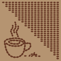 coffee pattern, cup,  background of coffee beans