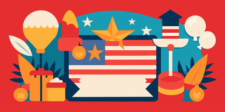 Celebrate labor day with a vibrant banner featuring construction tools and patriotic motifs. Perfect for promotions and recognition