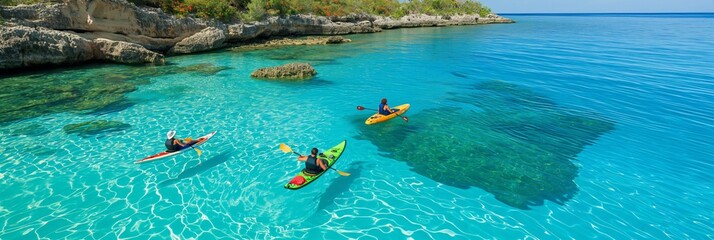 Experience active leisure kayaking through the turquoise waters for a fun-filled vacation adventure.