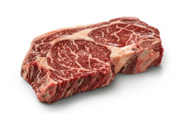 Obraz premium Gourmet Marbled Chuck Steak on Clean White Background - Food Photography Concept with High Contrast and Rich Flavor Details