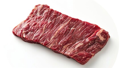 Obraz premium Succulent Marbled Flank Steak - Realistic High Detail Photography of Juicy and Tender Beef Cut on White Background