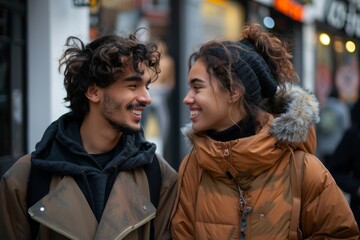 Fototapeta premium The two people stand city street