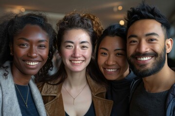 Fototapeta premium Group of four people smiling for photo