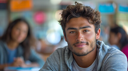 Obraz premium Latin Male College Student in Class