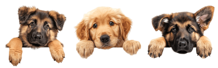 group of dogs peeking hanging over isolated on white background