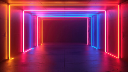 Fototapeta premium Geometric background with neon outlines and depth perspective Generative AI