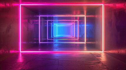 Geometric background with neon outlines and depth perspective Generative AI