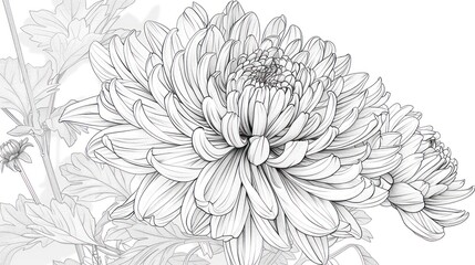 Fototapeta premium Black and white sketch of Chrysanthemum. Line drawing coloring book