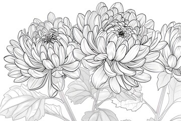 Black and white sketch of Chrysanthemum. Line drawing coloring book