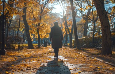 Woman in a Brown Coat Standing in an Autumn Forest