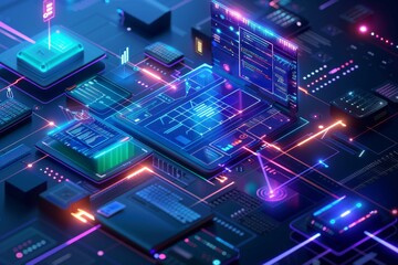 Close-up of busy computer PCB