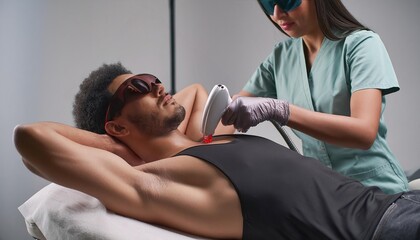 Obraz premium female cosmetologist doing laser hair removal in a beauty salon