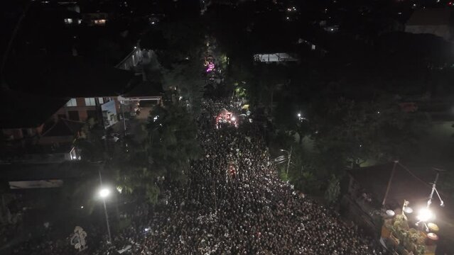 Ogoh-ogoh parade at Kilometer Zero (KM.0) in Bali Island at night.