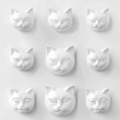 Fototapeta premium Cat 3d icon, kitten symbol, kitty sign isolated, plastic pet collection, cat set on white background