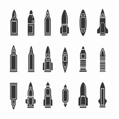 Bullet icon, flat shell symbol, military cartridge silhouette, minimal gun sleeve emblem, weapon sign