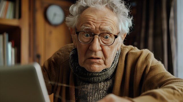 Elderly Man Confronting Suspicious Email on Computer Screen,Emphasizing Online Security Challenges - Powered by Adobe