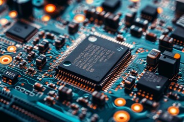 Computer motherboard closeup electronic components