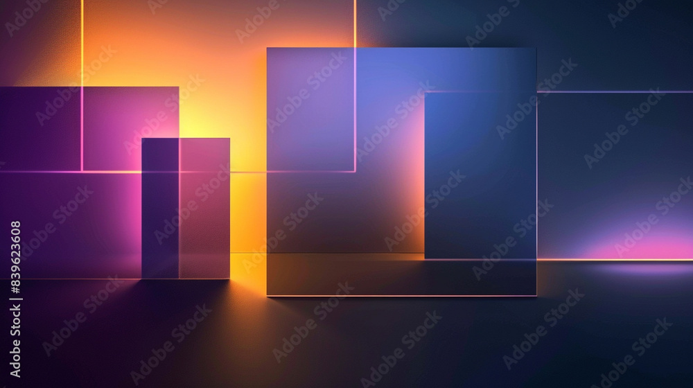 Aufkleber modern purple and neon light square overlapped pattern on background with shadow. colorful backgroun