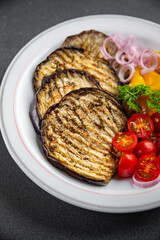 grilled vegetable eggplant, pepper, tomato fresh cooking meal food snack on the table copy space food background rustic top view