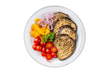grilled vegetable eggplant, pepper, tomato fresh cooking meal food snack on the table copy space food background rustic top view
