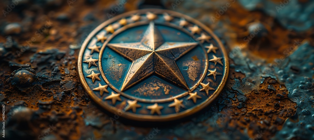 Poster closeup of veteran's medal with intricate details using macro photography and dual iso to highlight 