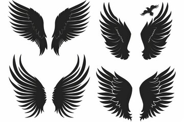 Obraz premium Wings flat icon, angel wings emblem, bird feathers minimal silhouette, pigeon sign, spirituality symbol