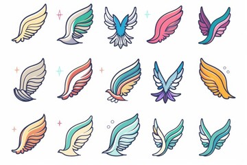 Fototapeta premium Wings flat icon, angel wings emblem, bird feathers minimal silhouette, pigeon sign, spirituality symbol