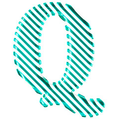 White symbol with turquoise diagonal ultra thin straps. letter q