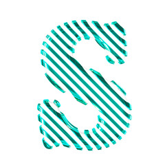 White symbol with turquoise diagonal ultra thin straps. letter s