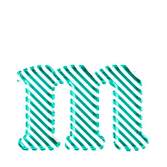 White symbol with turquoise diagonal ultra thin straps. letter m