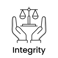 Balance symbol between two safe hands, Professional Ethics Icon,  integrity icon, balance icon, vector illustration. 