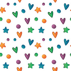 Seamless patterns for kids and the whole family. Cute pattern with stars and hearts for the children's clothing, design wall art, kid's products and room decor. Vector illustration.