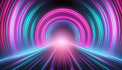 Sci-Fi Conduit: Futuristic Tunnel with Glowing Neon Wave Lines