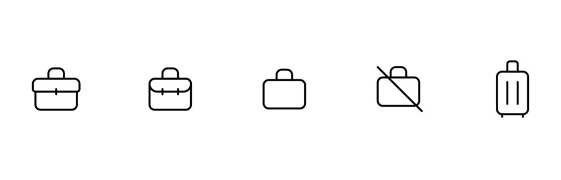 Briefcase and suitcase icons. Travel luggage., cabin luggage and check in baggage. Travel and Office Bag Symbols. Editable Vector illustration