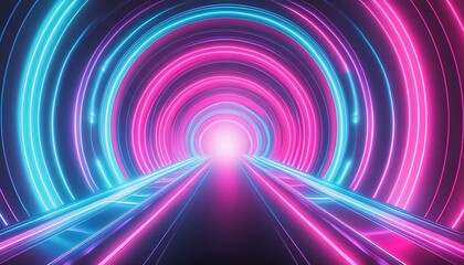 Neon Vortex: Futuristic Portal Tunnel with Pink, Blue, and Green Glowing Waves