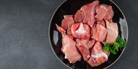pork meat raw fresh pulp cooking meal food snack on the table copy space food background rustic top view