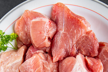 pork meat raw fresh pulp cooking meal food snack on the table copy space food background rustic top view