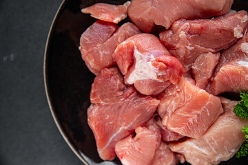 pork meat raw fresh pulp cooking meal food snack on the table copy space food background rustic top view