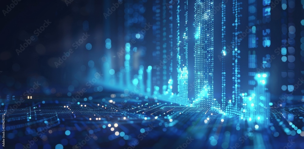Aufkleber abstract digital data visualization with blue lights and bokeh effects
