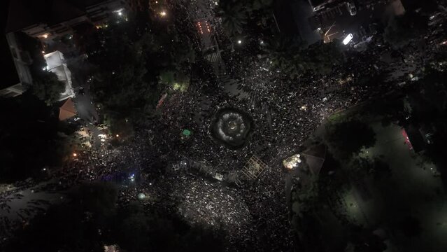 Ogoh-ogoh parade at Kilometer Zero (KM.0) in Bali Island at night.
