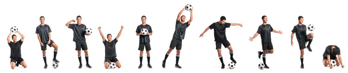 Set of young African-American football player on white background © Pixel-Shot