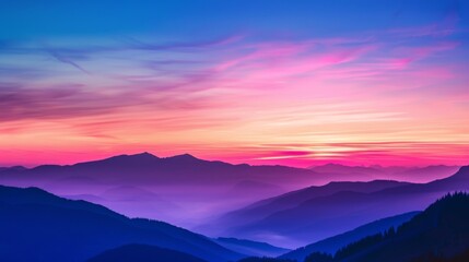 Obraz premium The silhouette of a mountain range against a colorful sunrise sky, showcasing the beauty of nature's majesty