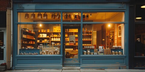Charming store front with a captivating window display showcasing various products