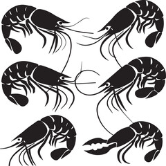 Vector illustration of a shrimp, a member of the Caridea order, depicted in a scratchboard style. This hand-drawn image captures the intricate details of the shrimp's anatomy